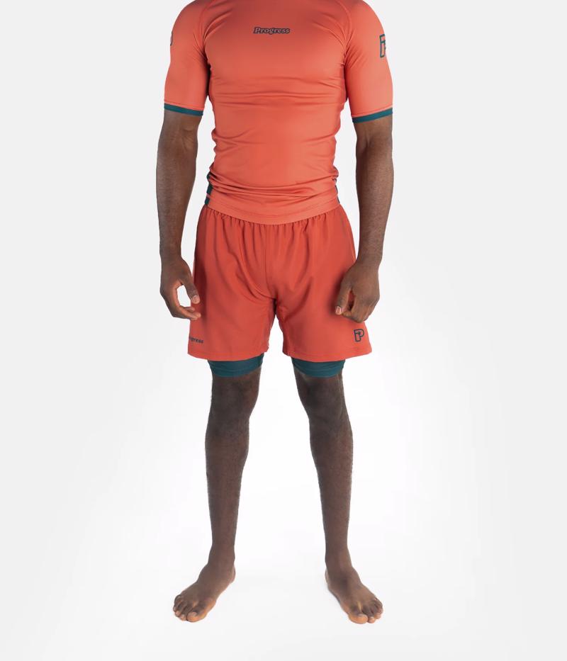 PROGRESS Hybrid academy grappling shorts - peach sunset