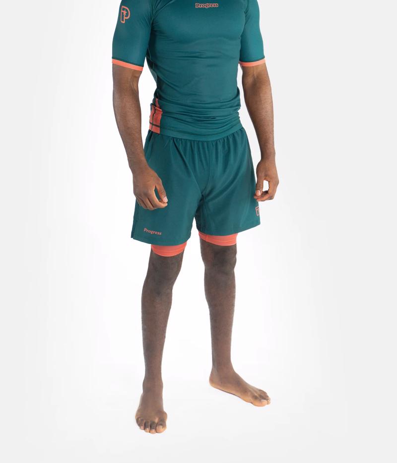 PROGRESS Hybrid academy grappling shorts - deep forrest green