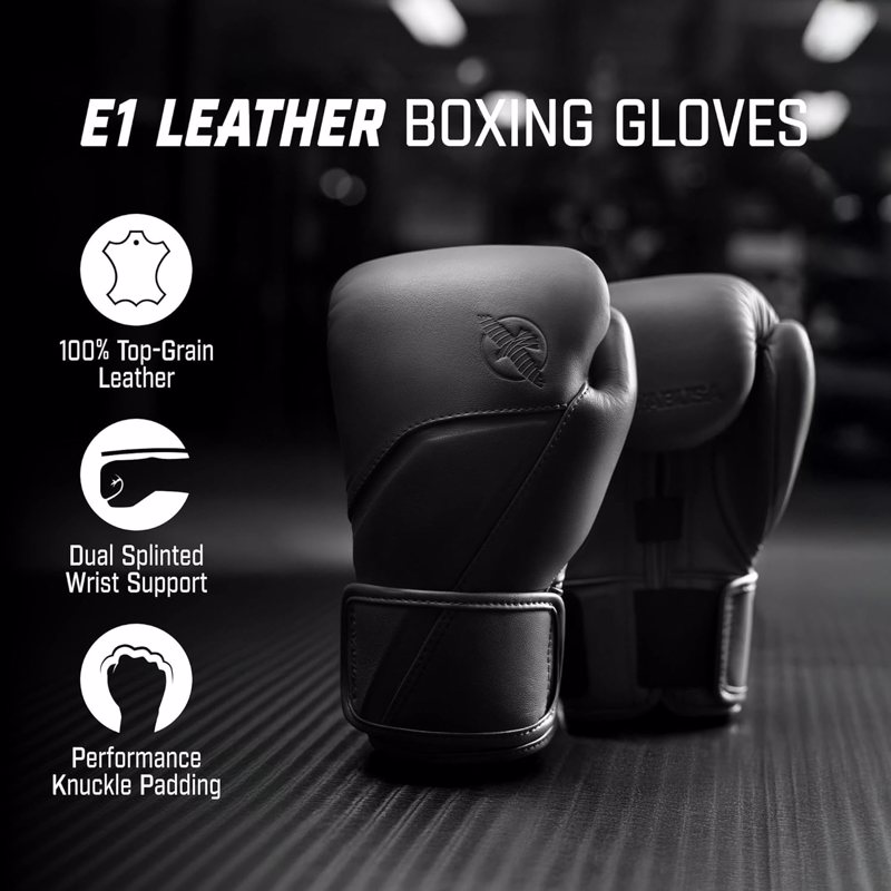 Hayabusa E1 Leather Boxing Gloves-onyx black