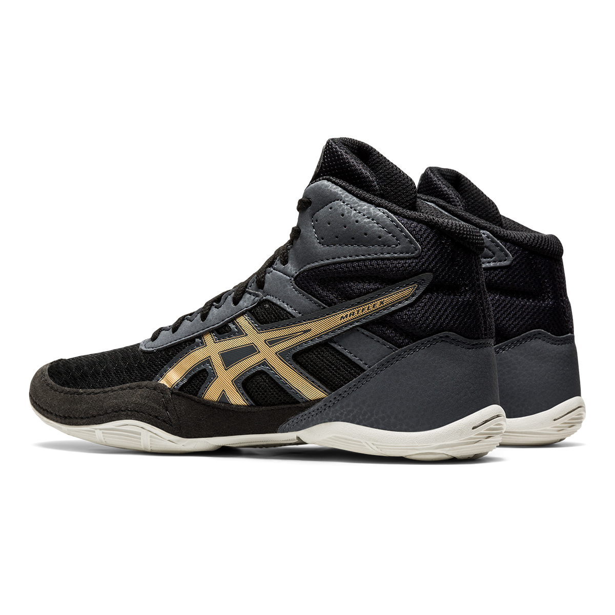 black and white asics wrestling shoes