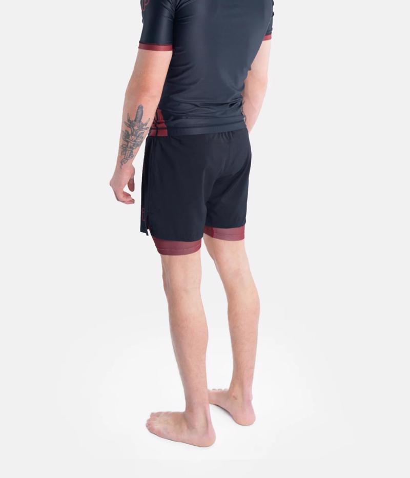 PROGRESS Hybrid academy grappling shorts - black/maroon