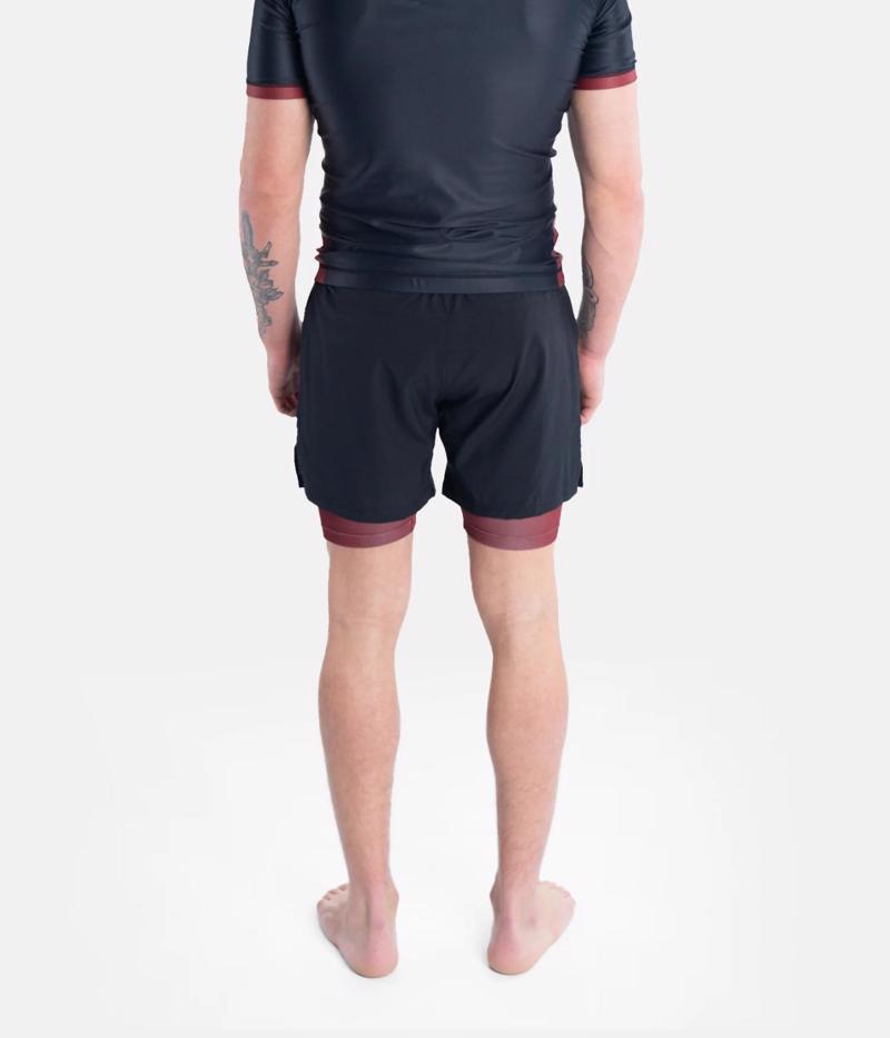 PROGRESS Hybrid academy grappling shorts - black/maroon