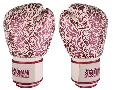 OKAMI Hanuman Muay Thai GLOVES -beige/wine red