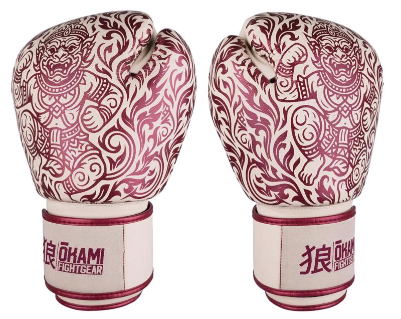 OKAMI Hanuman Muay Thai GLOVES -beige/wine red