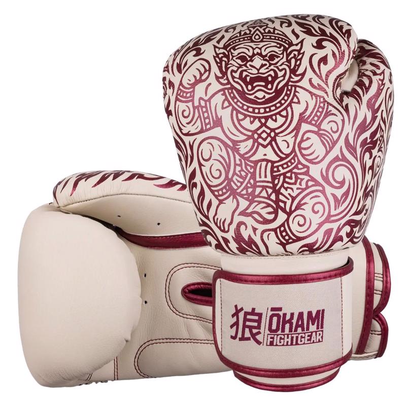 OKAMI Hanuman Muay Thai GLOVES -beige/wine red